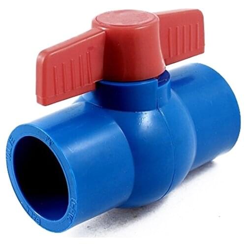 40mm x 40mm Slip Full Port Red Handle Lever U-PVC Ball Valve Blue