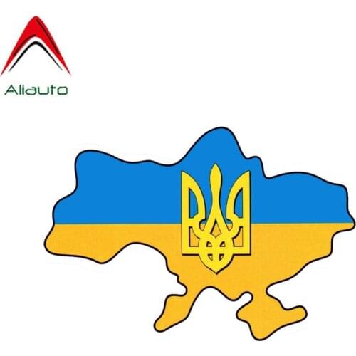 Aliauto Ukraine Flag Trident Car Sticker Map Decal Ukrainian Automobile Motorcycles Decoration Accessories Vinyl,14cm*10cm