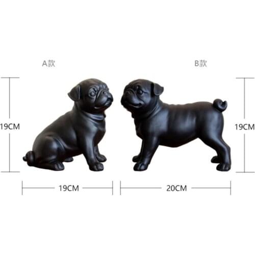 Architect resin matte black Pug ornament Home Furnishing study wall sticker 2PC set dog clothes diamond living room decoration