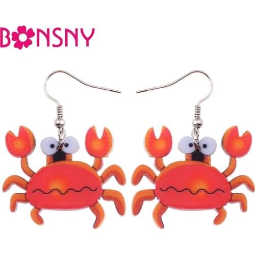 Bonsny Animal Acrylic Stud Dangle Drop Ocean Sea Crab Long Earrings Fashion Jewelry For Girls Women Teens KIDS Cartoon Gift