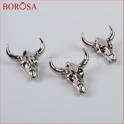 BOROSA 5Pcs Longhorn resin horn cattle pendants, bull cattle pendants with full Black Electroplated Color Gems Jewelry G0843
