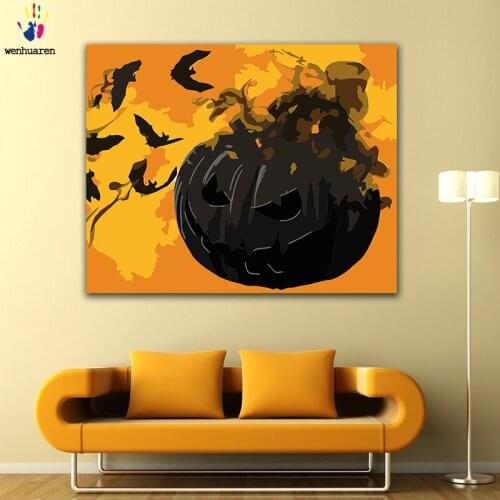 DIY colorings pictures by numbers with colors Halloween pumpkin bat picture drawing painting by numbers framed Home