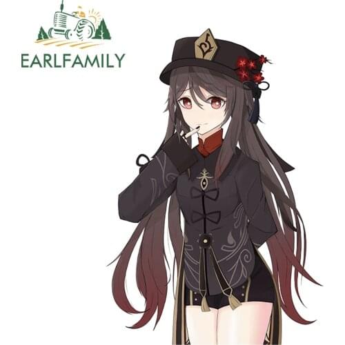 EARLFAMILY 13cm x 9.2cm for Hu Tao Car Stickers Creative Personality Decals Waterproof Sunscreen Trunk Caravan Decor Car Goods