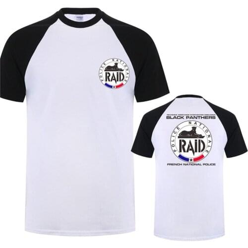 Raid National France Police T Shirt Men Casual Black Panthers T-shirt Short Sleeve Mans Cool Tops QR-043