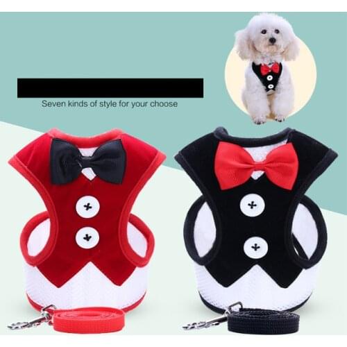 Bow Tie Walking Harness With Leash Cute Adjustable Dog Vest Mesh Leash Set For Small Dog Dog Accessories Поводок Для Собак