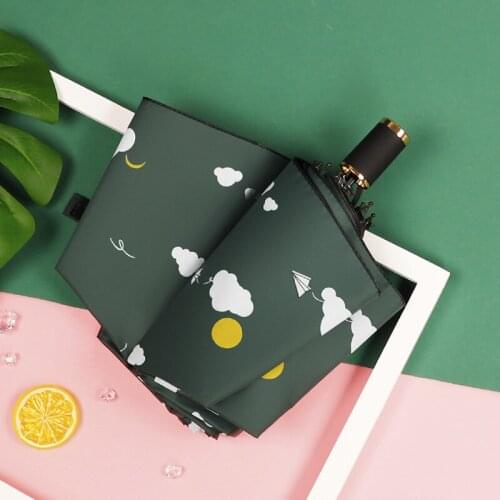 Hot paraguas Folding Umbrella Nine plywood folding small fresh aircraft three fold UV folding hand open vinyl sun umbrella