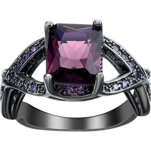 Hainon Square Purple Cubic Zircon Black Gold Color Rings For Women Vintage Engagement Promise Rings Gifts Jewelry