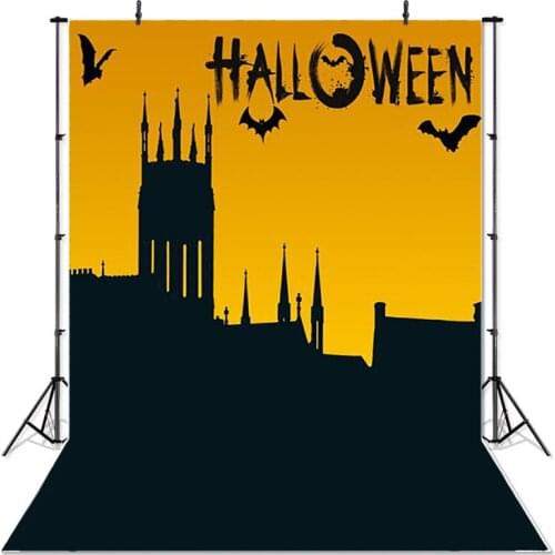 Halloween Photography Background Pumpkin Tall Building Bat Dusk Photo Backdrop Halloween Party Banner Studio Decoration