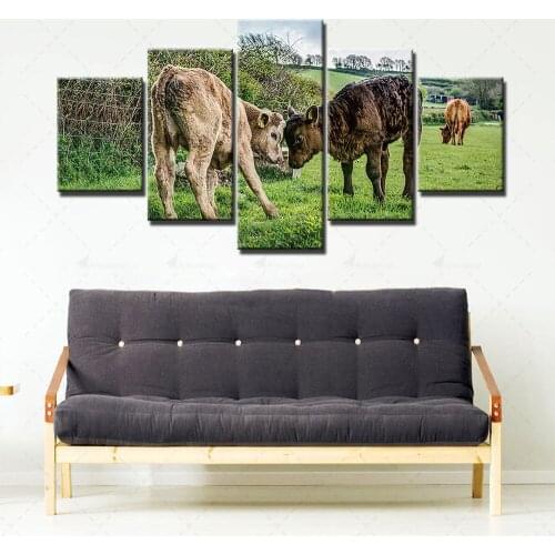 Canvas Hd Print Home Animal Decoration Cattle Painting Modern 5 Panel Poster Wall Art Picture For Living Room Modular Framework