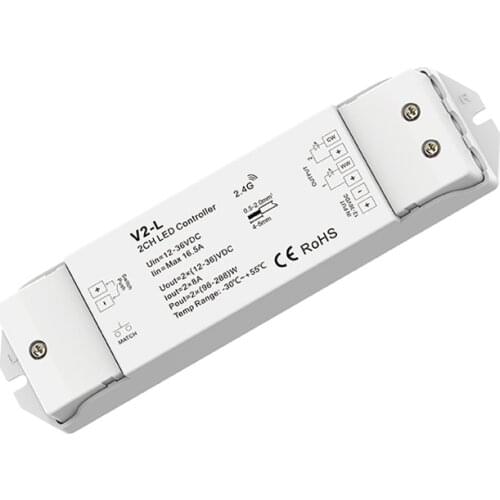 V2-L DC 12V-24V 2CH*8A Constant Voltage Led CCT Controller for 5050 3528 Strip Light WW CW Color Temperature Wireless Receiver