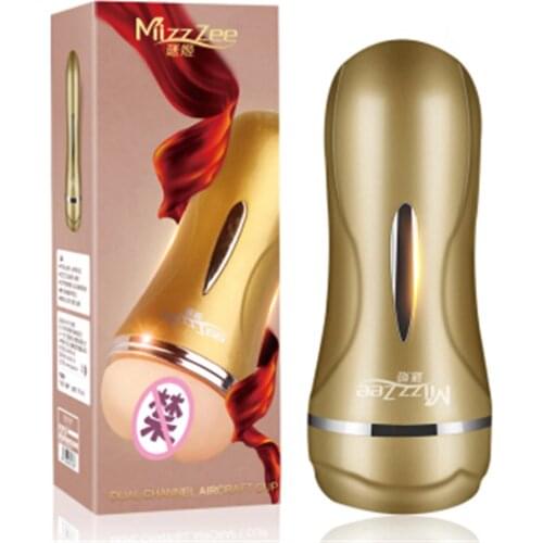 MizzZee Masturbator Male Pussy for Men Sex Toys Dual Channel Realistic Vagina Masturbator Real Pussy Ass Sex Vagina Artificial