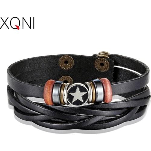 XQNI New Design Double Layer Leather Bracelet For Men Star Accessories Bangle Women Jewelry Strand Bracelet for Birthday Gift