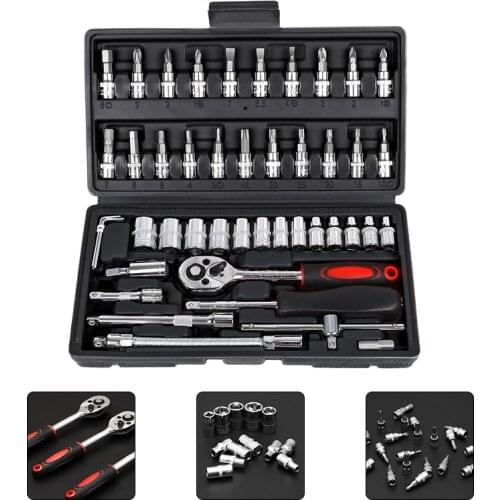Hand Tool Sets Car Repair Tool Kit Set Mechanical Tools Box for Home 1/4-inch Socket Wrench Set Ratchet Screwdriver Kit