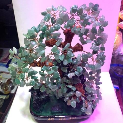 Natural green Dongling jade crystal fortune tree cash tree decoration fortune tree household fengshui decorations