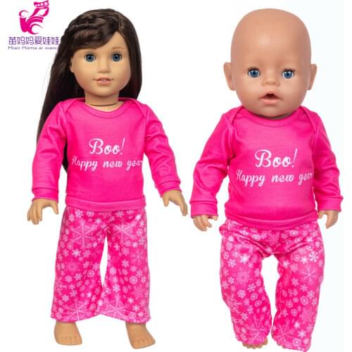 Baby Doll Clothes Pink Boo Pyjama set 18 Inch Girl Doll Clothes Fleece Sleeping Wear Baby Girl Gift Toys New year Clothes