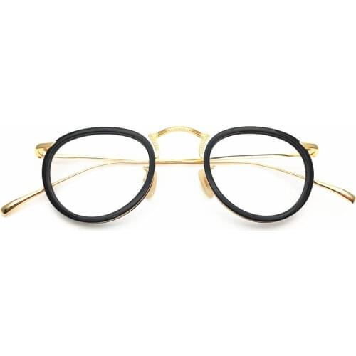 Acetate with Titanium Glasses Frame Vintage Retro Round Ultralight Mens Women Prescription Eyeglasses Optical Frame Eyewear