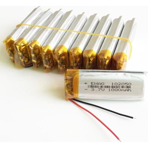 Wholesale 10pcs 1000mAh lithium polymer lipo Rechargeable battery 3.7V F 102050 KTV household wired microphone audio GPS Camera