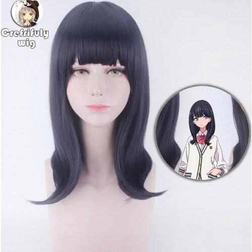 Takarada Rikka Cosplay Wig Anime SSSS.GRIDMAN Role Playing 45cm Black Blue Straight Long Synthetic Hair Wigs For Women