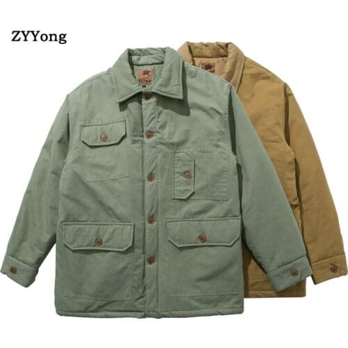 Parkas Padded Jacket Men Winter New Japan Style Lapel Solid Color Tooling Quality Warm Thick Fashion Casual Coat Clothing