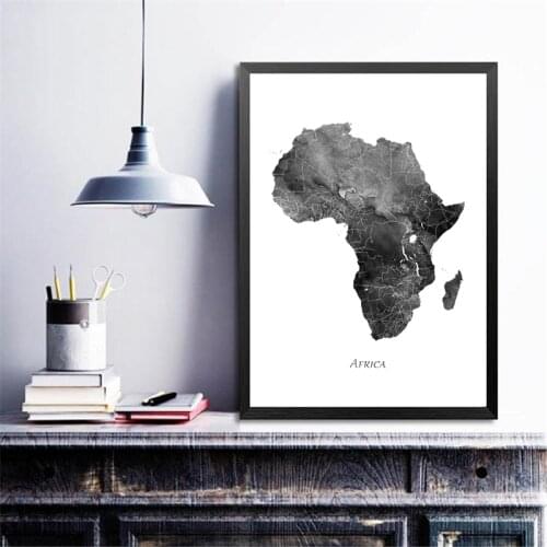 Africa map posters and prints map travel wall art canvas painting gray black white living room home decoration painting