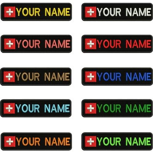 Swiss flag Switzerland 10X2.5cm Embroidery Custom Name Text Patch Stripes badge Iron On Or Velcro Backing Patches For Clothes
