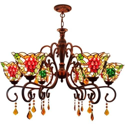 European Style 6 Heads Crystal Grape Vintage Hotel Villa Living Room Dining Room Bedroom Tiffany Bar Chandelier Lights