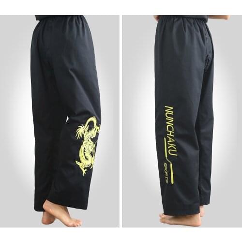 Embroidery dragon nunchakus pants kung fu martial arts Nun-Chuks Nunchaku nunchuck trousers training trousers