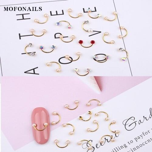 10pcs/lot Nail Pearl Alloy Jewelry Stud Gold AB Color Red Crystals Rivet Metal Stud Rhinestone Mixed 3D Nails Art Studs 6mmx10mm