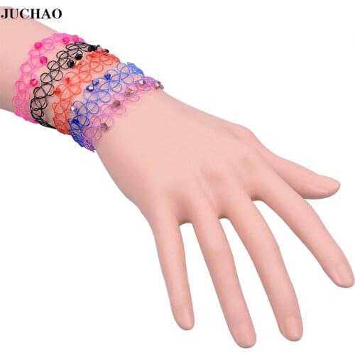 JUCHAO Boho Bracelets for Women Crystal Beads Stretch Tattoo Fish Line Charm Bracelet Female Jewelry Armbanden Voor Vrouwen