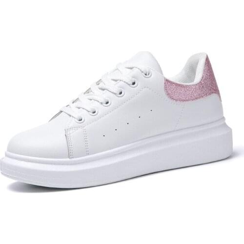 2020 Sport Shoes Women Natural Flat Casual Shoes High Quality Female Flats Lace Up White Pink Womens Sneakers Ladies Flats Shoe
