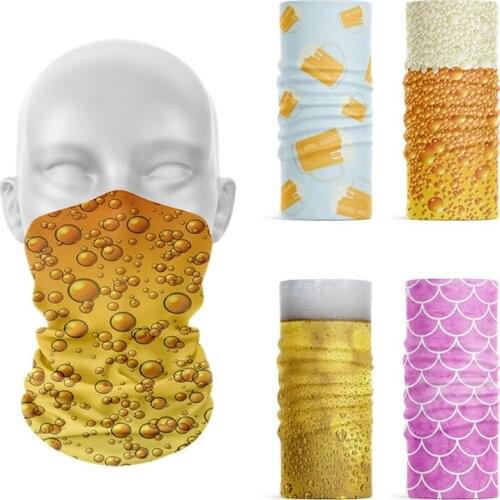 Novelty Design 3D Printed Women Headscarf Funny Beer Fish Scale Pattern Magic Sports Hiking Face Hijab Scarf Neck Gaiter For Men