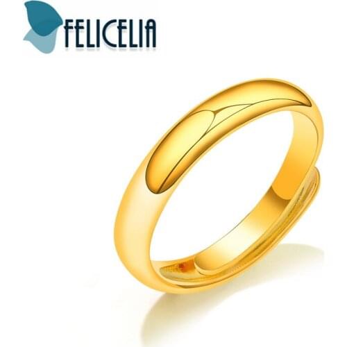 Felicelia Classic Women Ring Gold Color Adjustable Wedding Engagement Band Luxury Bridal Jewelry Christmas Gift