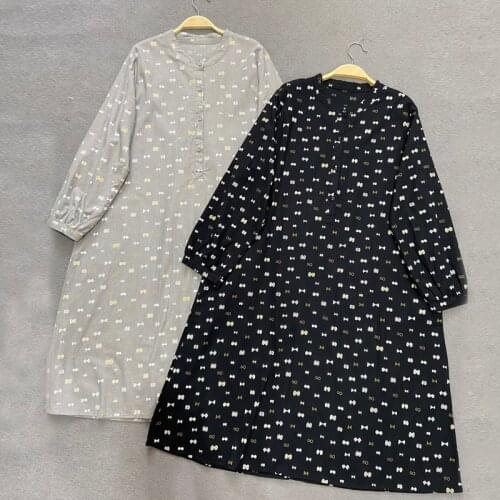 Johnature Vintage Japanese Cotton Print Dress 2021 Autumn New Loose O-neck Full Sleeve Loose Button Women Dresses