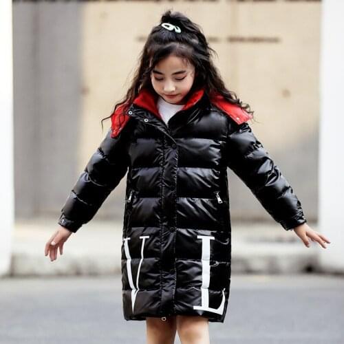 Girl winter cold down jacket Girl long thick warm down jacket Girl glossy letter decorative down jacket Girl winter jacket