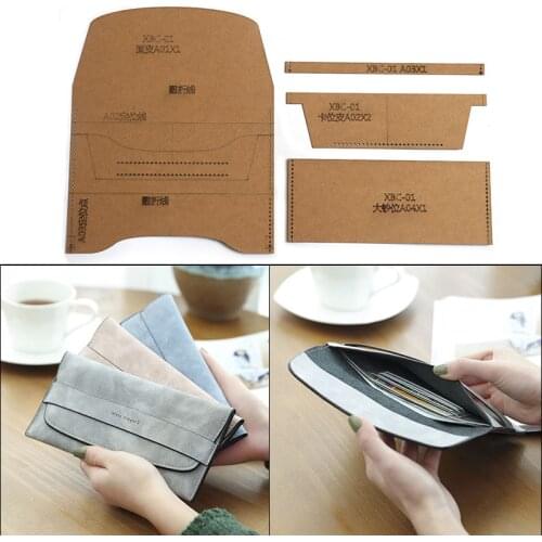 1Set DIY Kraft Paper Template New Mens and Womens Clutches wallet Leather Craft Pattern DIY Stencil Sewing Pattern 9.5*19.5cm