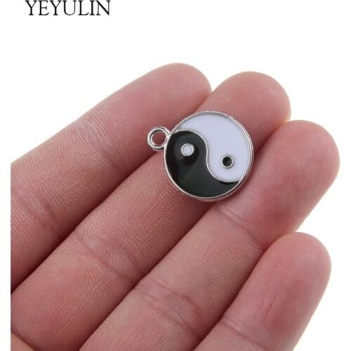 Trendy Enamel Taji Yin Yang Gossip Charms Pendant For Woman Man Necklace & Pendant Jewelry Accessories 10pcs 18mm
