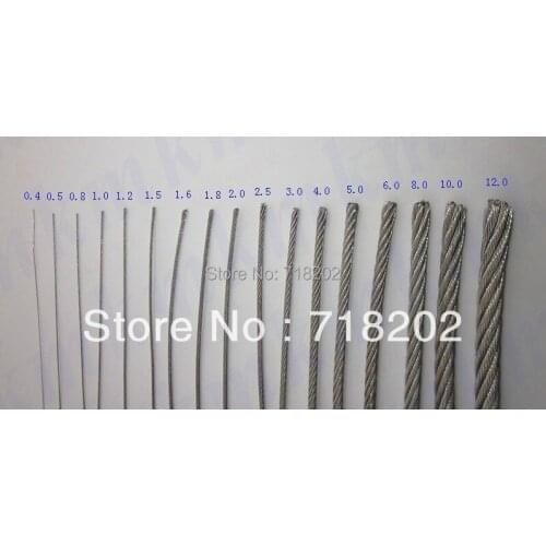100m per lot Stainless steel 304 wire rope 1*7 0.4 mm diameter(no nylon/pvc coated)