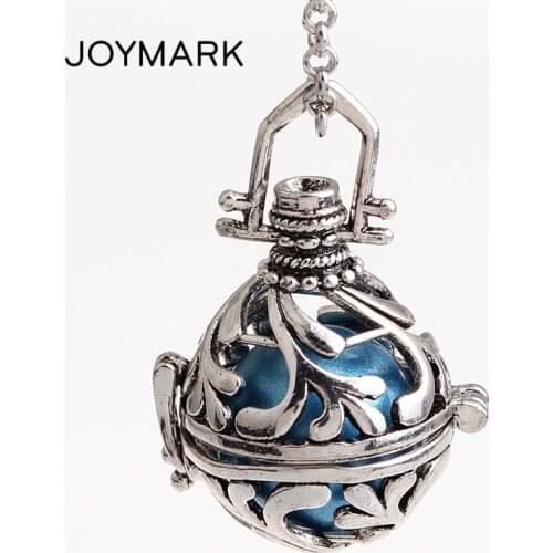 12pcs/lot Leaf Pattern Hollow Copper Musical Sound Bell Mexican Chime Magic Box Cage Bola Harmony Pregnancy Necklaces HCPN20