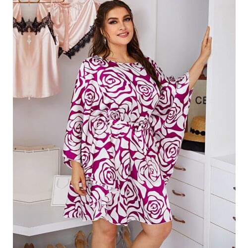2021 New Summer Ice Silk Nightdress Womens Pajamas Plus Size Bat Sleeve Dress Sleepwear Casual Nightgown Sexy V Neck Home Pijama