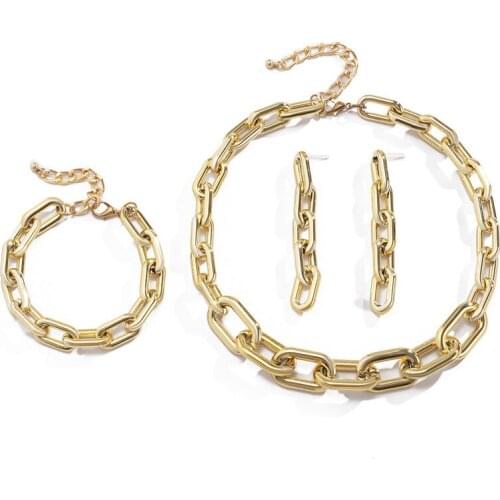 TIMEONLY Street Style 3 Pieces/Set Chunky Cuban Chain Necklace Earring Bracelet for Women Female Tassel Jewellery Party Gifts