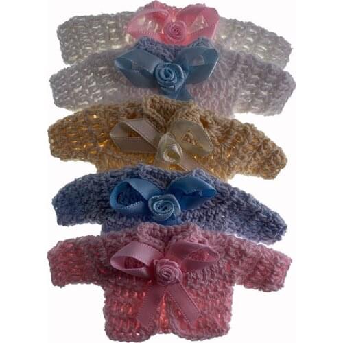 6Pcs Handmade Mini Crochet Knitting Sweater Ribbon Fabric For Baby Shower Baptism Toy Dolls Crafts Table Party DIY Decorations