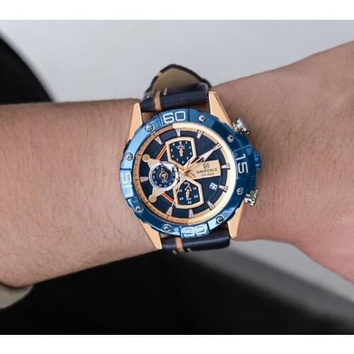 NAVIFORCE Fashion Business Men Watch Luxury Brand Sport Wristwatches Military Chronograph Genuine Leather Quartz Male Clock 2021