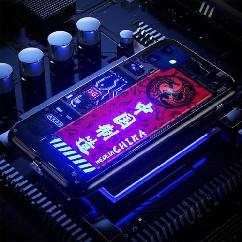 RGB Case For iPhone 11 case X XR XS Max 11 Pro Voice Control Led Flash Lighting Shine RGB Tempered Glass TPU Protective