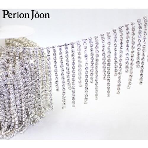 1 yard High quality glitter long short rhinestone trim Fringe crystal fringed belly dance skirt decoration accessories ML140
