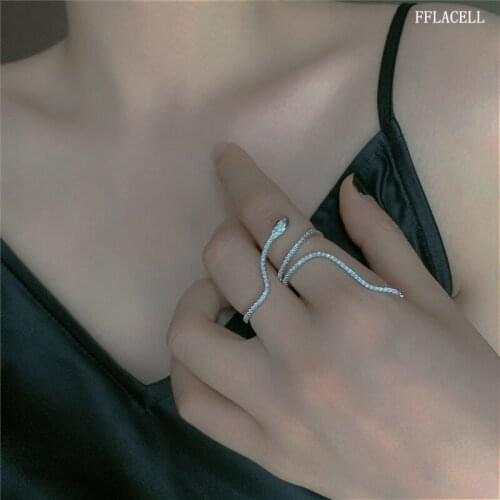 FFLACELL 2020 NEW Adjustable Serpentine Rhinestone Shiny Ring Punk Exaggerated Style Party Ring Accessories Jewelry Party Gift