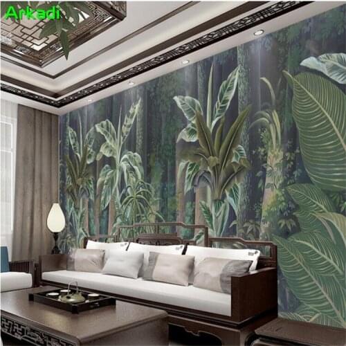 Nordic green plants video wallpaper 3D tropical rainforest wallpaper living room dining room bedroom sofa green leaf mural