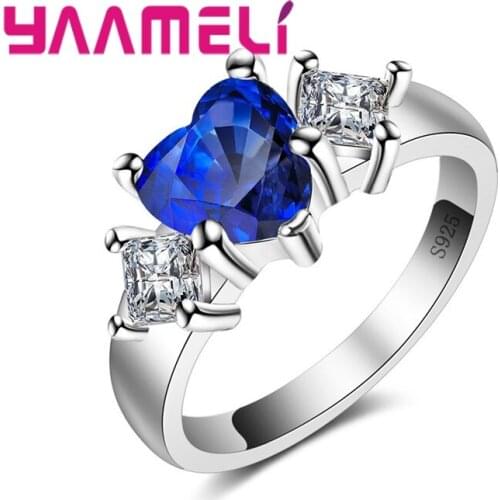 Hot Sale Fashion Romantic Jewelry Heart Clear Blue Cubic Zirconia 925 Sterling Silver Ring For Women Lady Wedding Ring