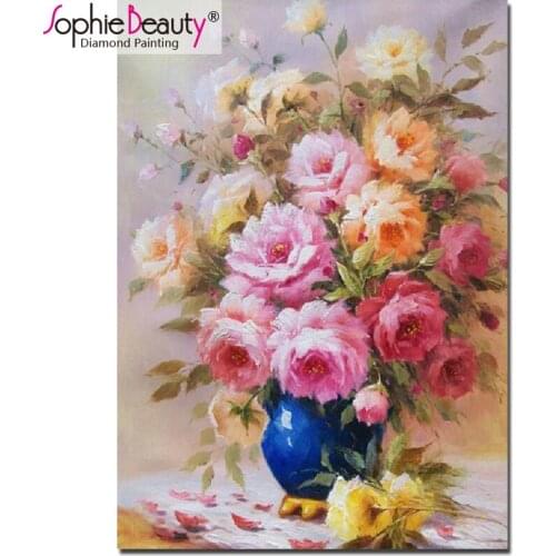 Sophie Beauty New diy diamond painting cross stitch Peony Vase full rhinestone handcraft mosaic kit embroidery room decro 18857