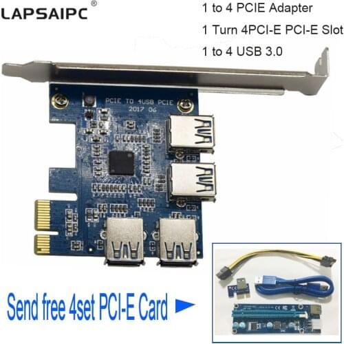 Lapsaipc Mining Special Riser Card 1 Turn 4PCI-E PCI-E Slot ,1 to 4 PCIE Adapter ,One to Four USB 3.0 Mining efficiency 4 times