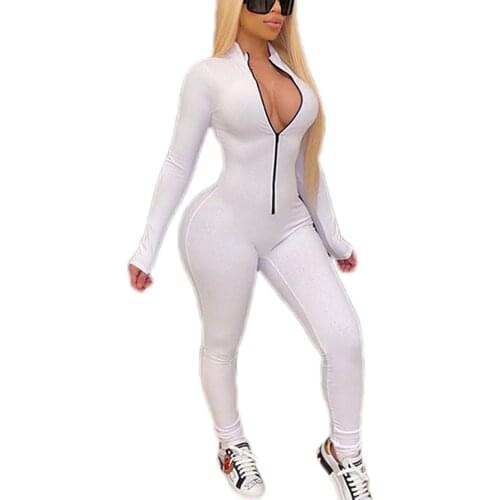 Ribbed Fitness Active Wear Rompers Womens Jumpsuit Zipper V Neck Sexy Fashion 2020 Long Sleeve Workout Sporty Jumpsuits